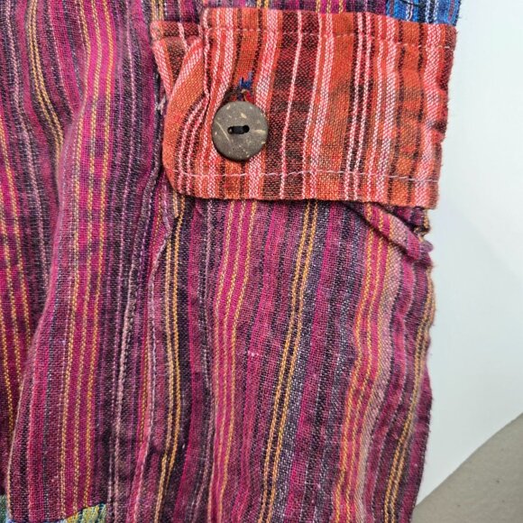 Colorful Patchwork Striped Cotton Cargo Joggers Barrel Pants Pull On Made Nepal - Picture 8 of 9